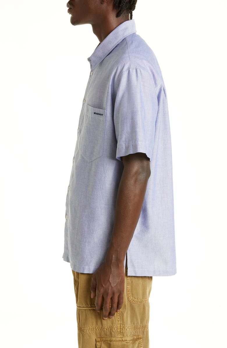 Isabel Marant Iggy Embroidered Logo Short Sleeve Button-Up Shirt, Alternate, color,