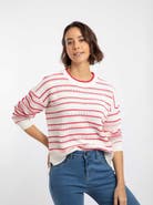 Weird Fish Liah Pointelle Striped Crew Neck Jumper