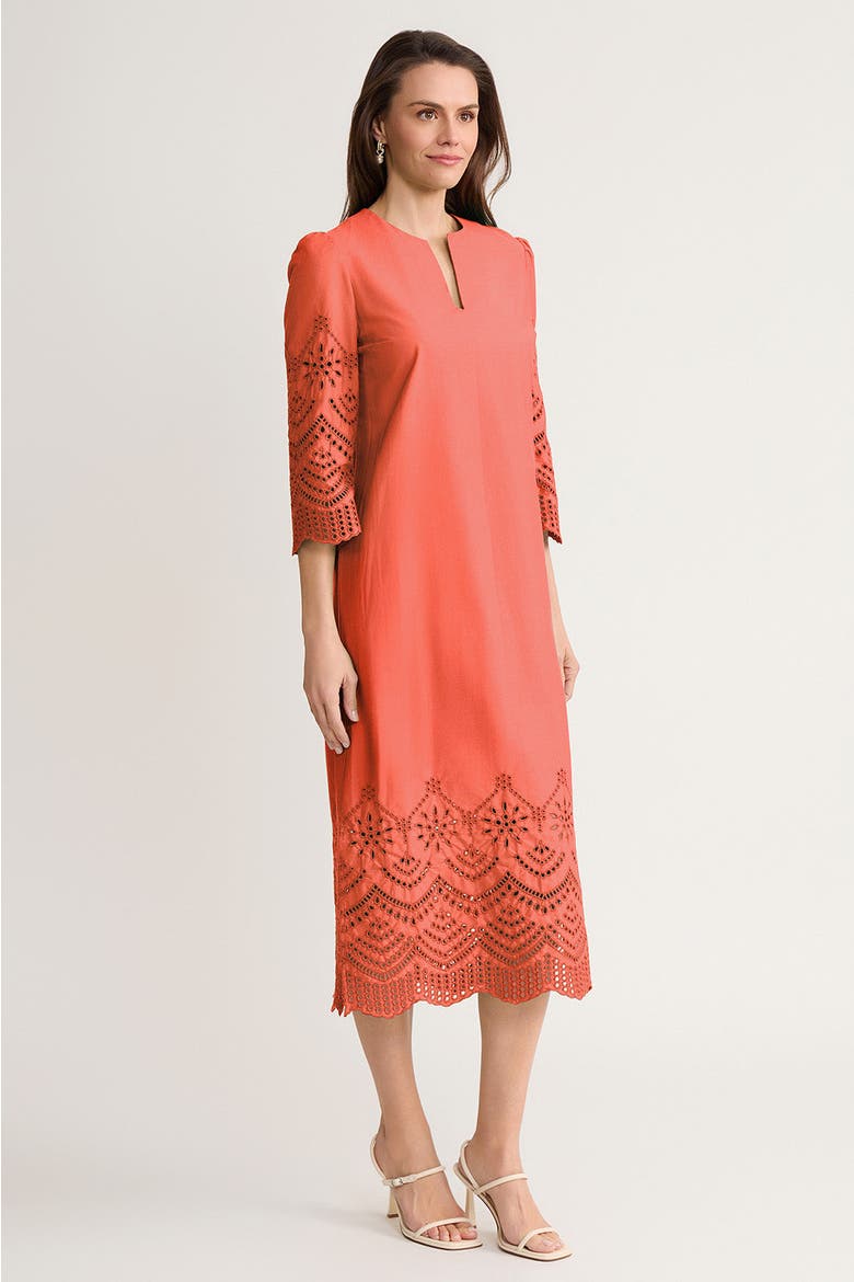Eyelet Straight Cotton Maxi Dress, Alternate, color, Sunkist Coral