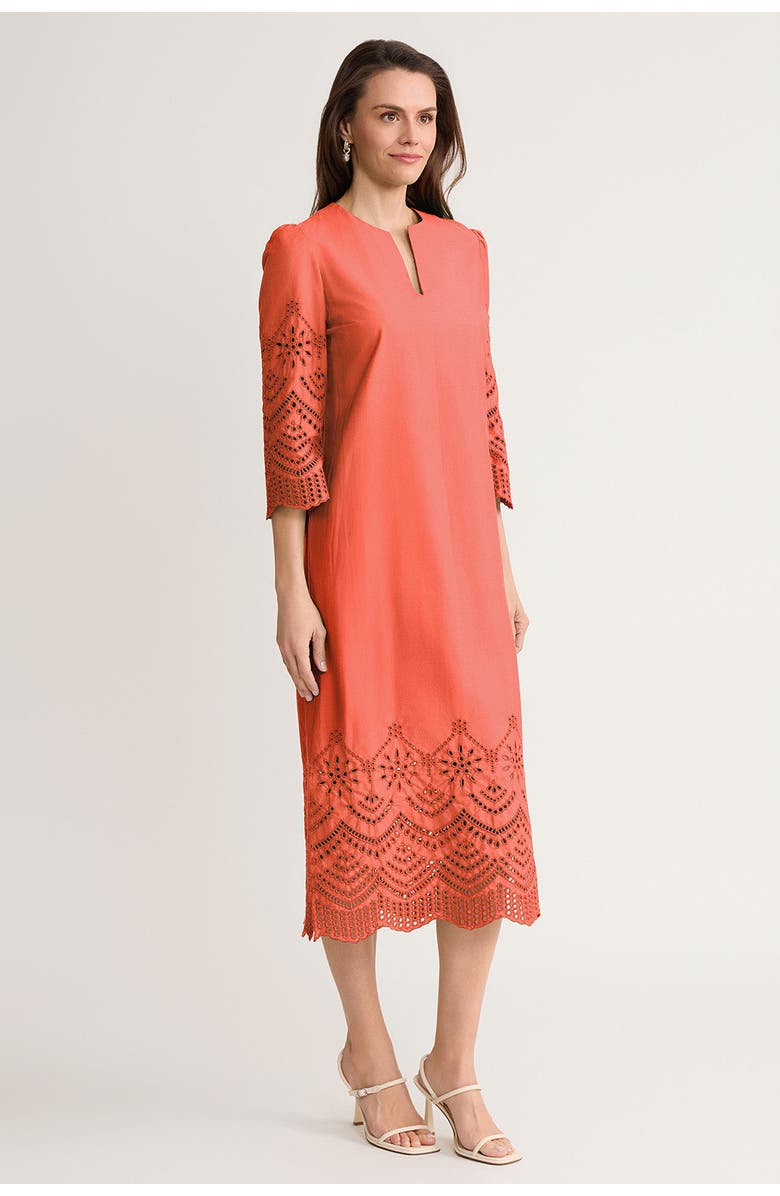 Ming Wang Eyelet Straight Cotton Maxi Dress, Alternate, color, Sunkist Coral