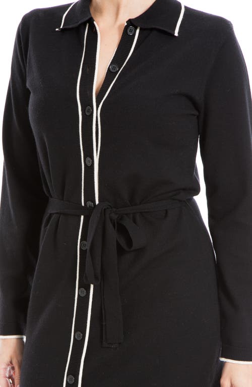 Max Studio Long Sleeve Shirtdress In Black/off White
