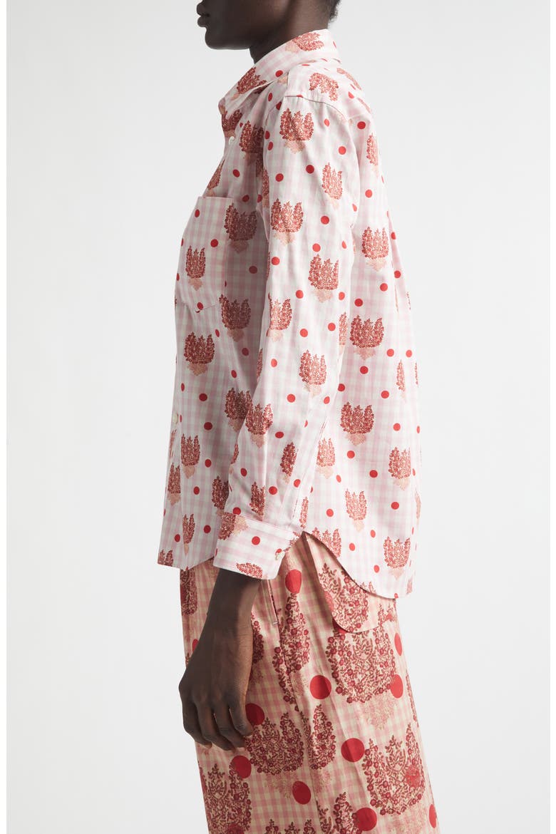 Polka Dot Floral Gingham Cotton Poplin Button-Up Shirt, Alternate, color, PINK