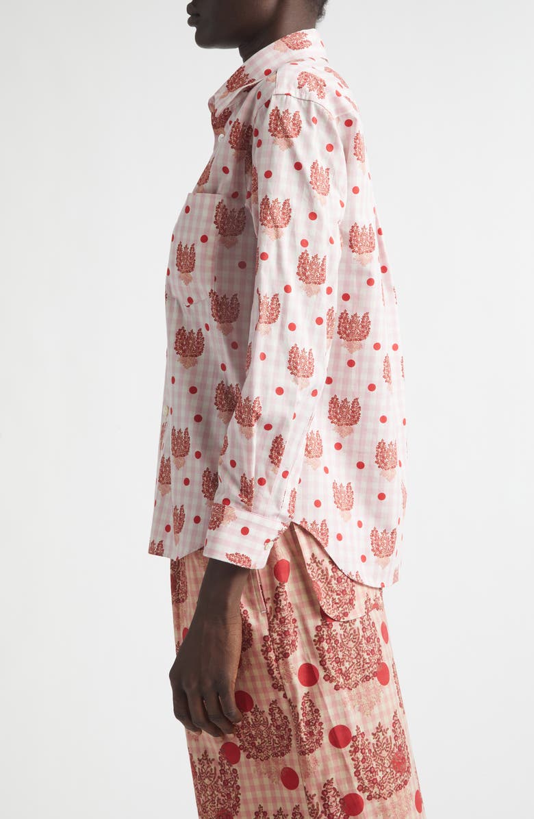 Tao Comme des Garçons Polka Dot Floral Gingham Cotton Poplin Button-Up Shirt, Alternate, color, Pink