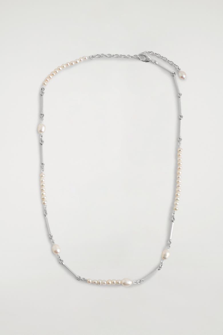Asymmetric Freshwater Pearl Necklace, Main, color, SILVER