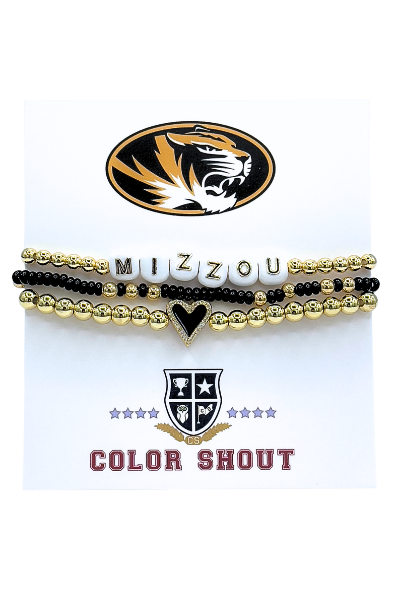 Mizzou Love My College Bracelet Stack, Main, color, Yellow Gold