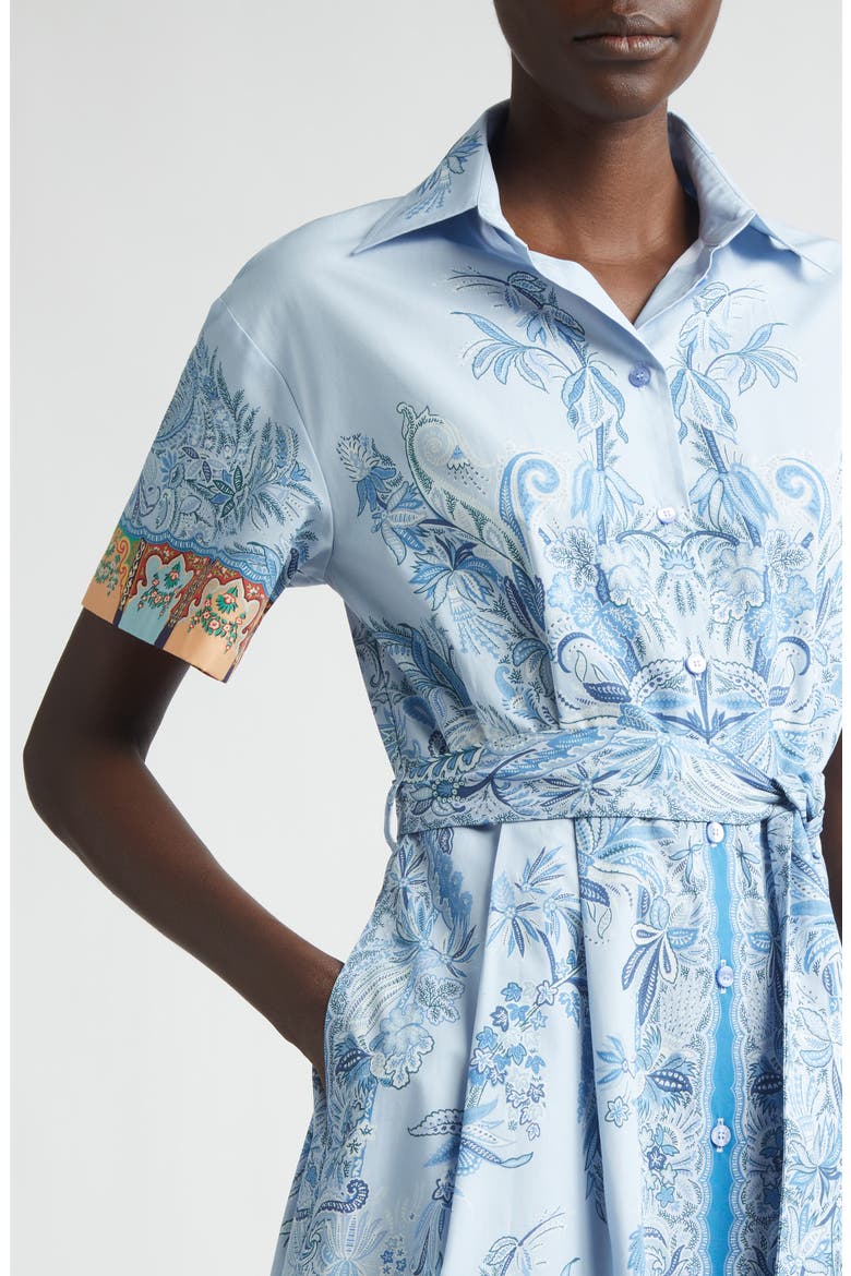 Short Sleeve Poplin Midi Shirtdress, Alternate, color, PRINT ON PALE BLUE BASE