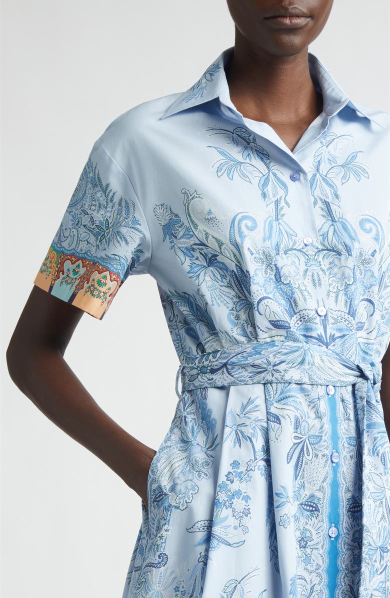 Etro Short Sleeve Poplin Midi Shirtdress, Alternate, color, Print On Pale Blue Base