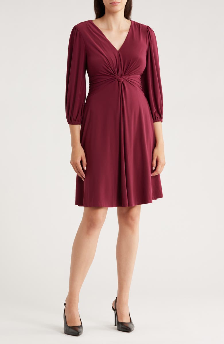 Vince Camuto Twist Front Balloon Sleeve Fit & Flare Dress, Main, color, Mulberry