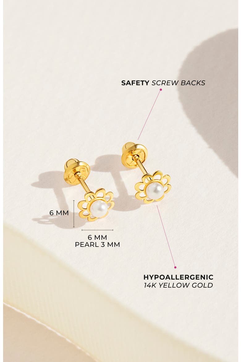 14k Flower & Pearl Classic Earrings, Alternate, color, White