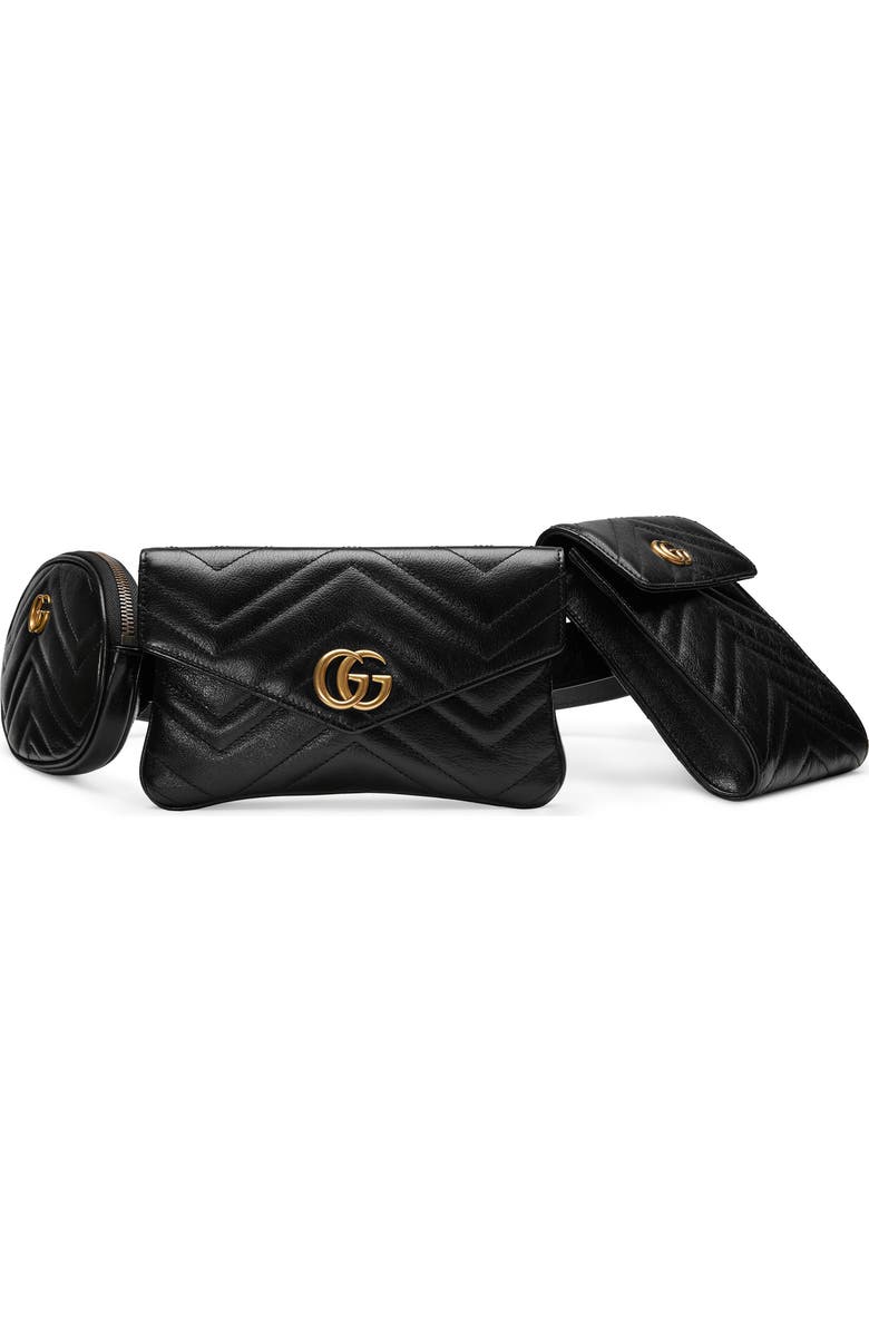 Gucci GG Marmont 2.0 Matelassé Triple Pouch Leather Belt Bag, Main, color,