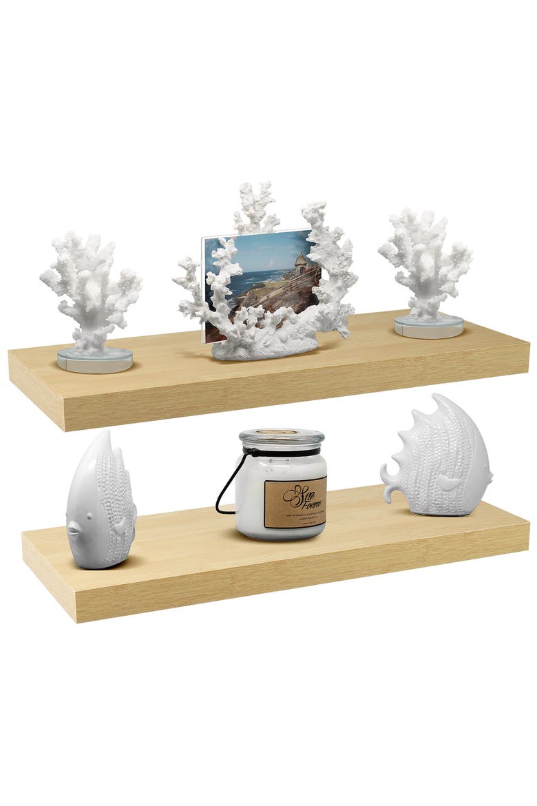 Maple Floating Rectangle Wall Shelf - Set of 2, Alternate, color, MAPLE WOOD