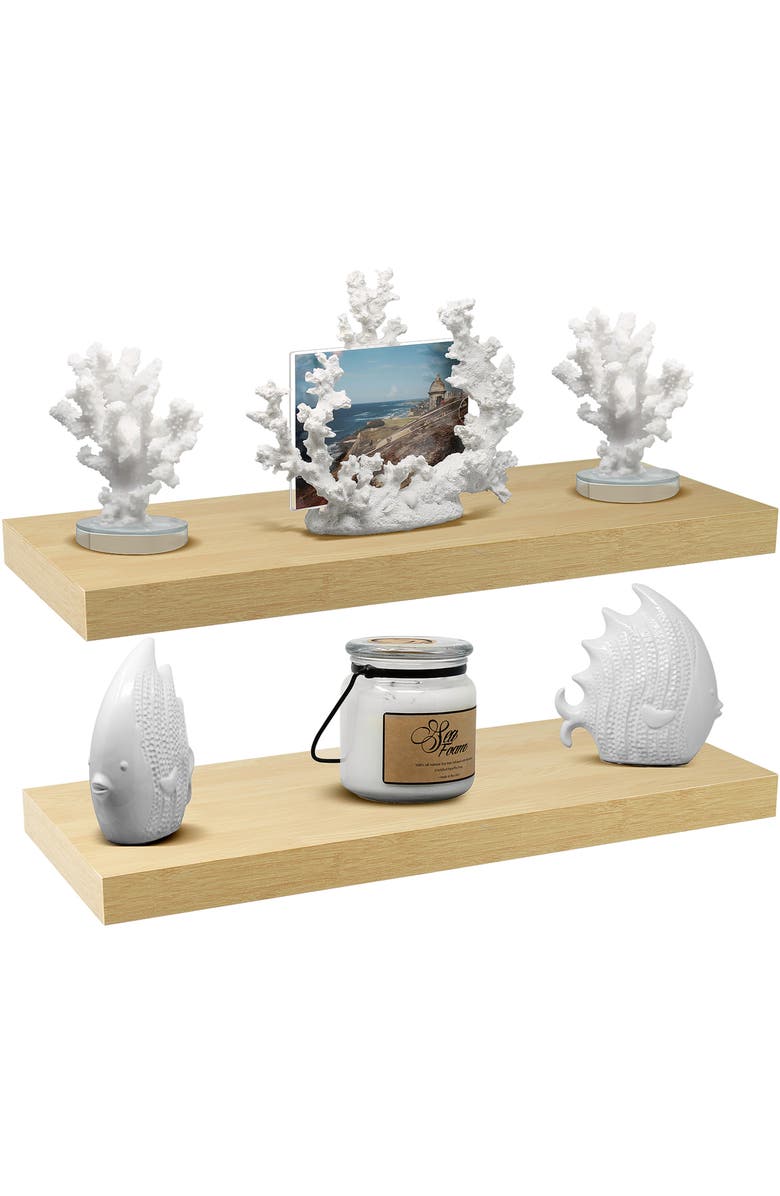 SORBUS Maple Floating Rectangle Wall Shelf - Set of 2, Alternate, color, Maple Wood