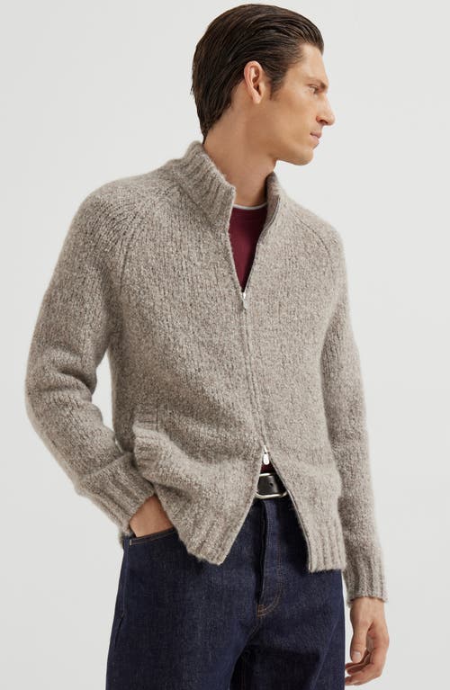 Brunello Cucinelli High-neck Zip-up Cardigan In Brown