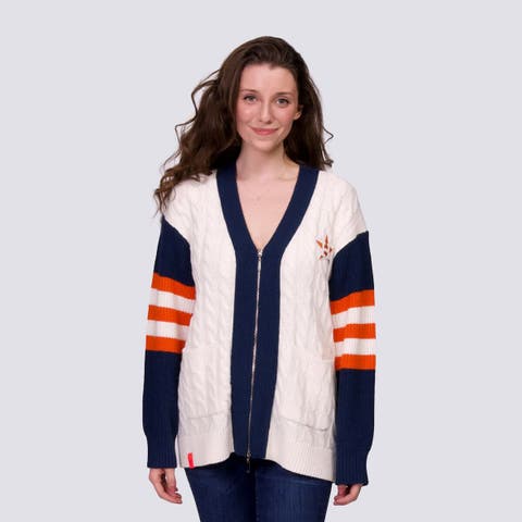 Women's Lusso Navy/White Houston Astros Shyla Knit V-Neck Full-Zip Sweater