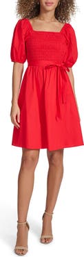 Kensie Puff Sleeve Cotton Dress