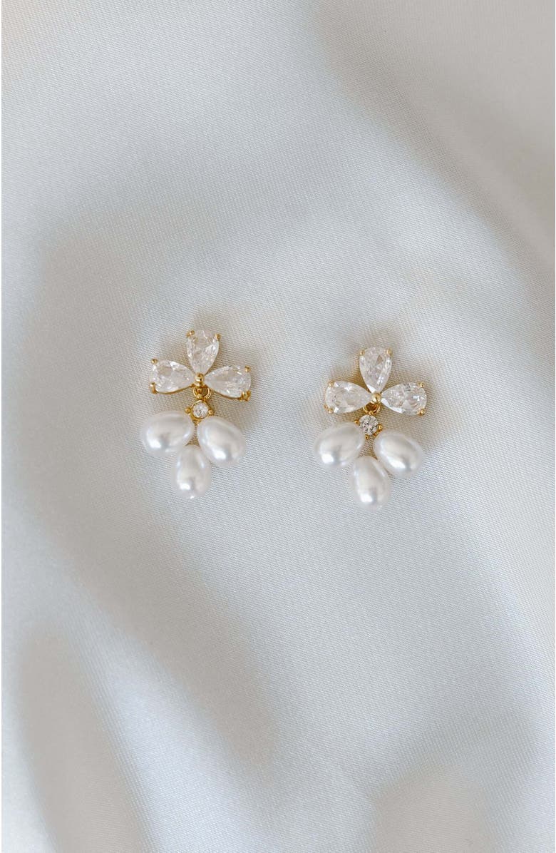 Untamed Petals Windsor Pearl Drop Earrings, Alternate, color, Gold