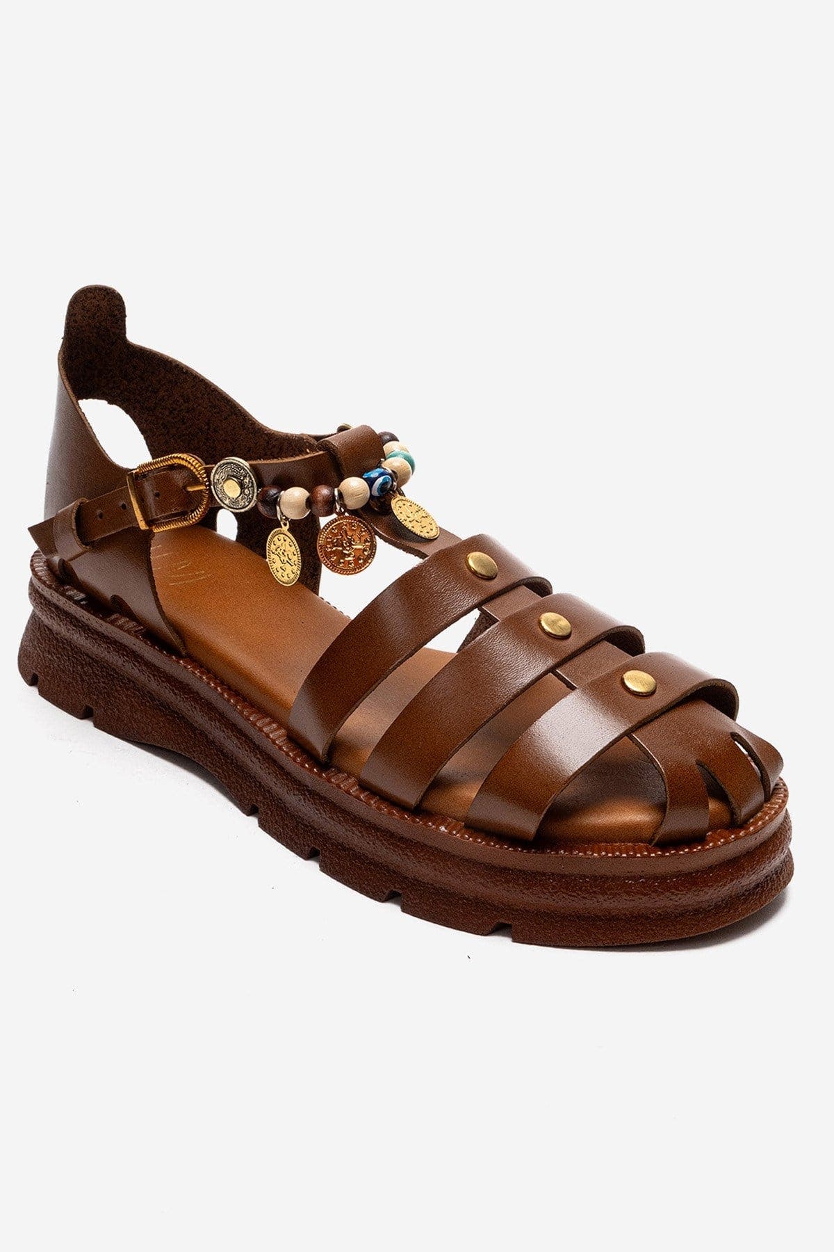 Solis Leather Beaded Sandal, Alternate, color, Cognac