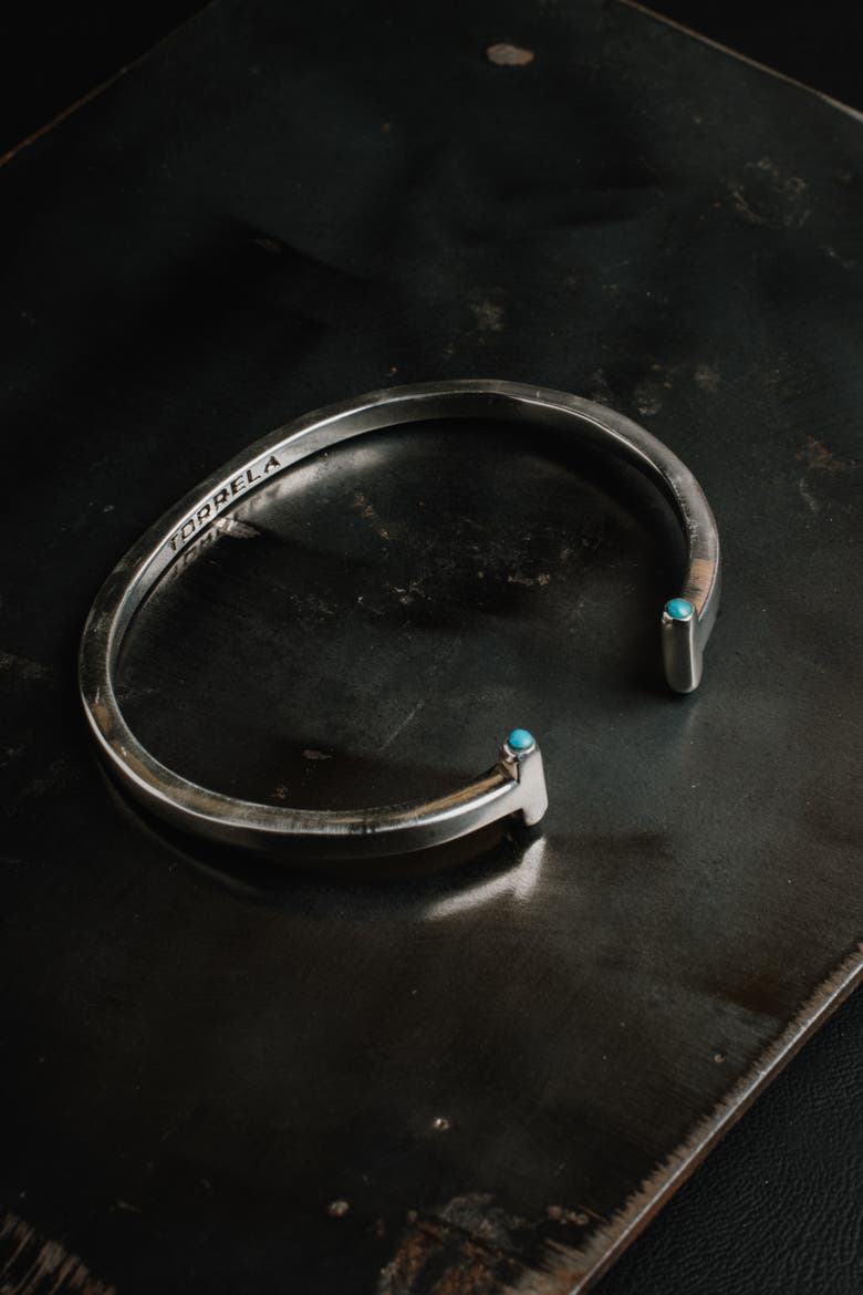 T Silver Cuff with Turquoise, Alternate, color, Turquoise