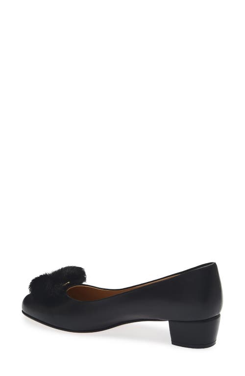 Ferragamo Vara Genuine Shearling Bow Pump In Black