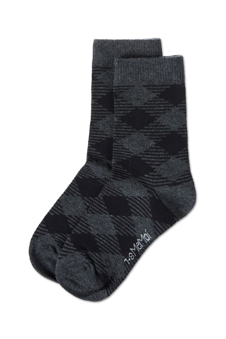 Argyle Fine-Gauge Crew Sock, Alternate, color, Dark Gray Heather