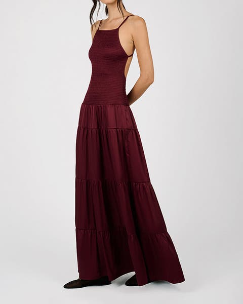 Smocked Drop Waist Maxi Dress