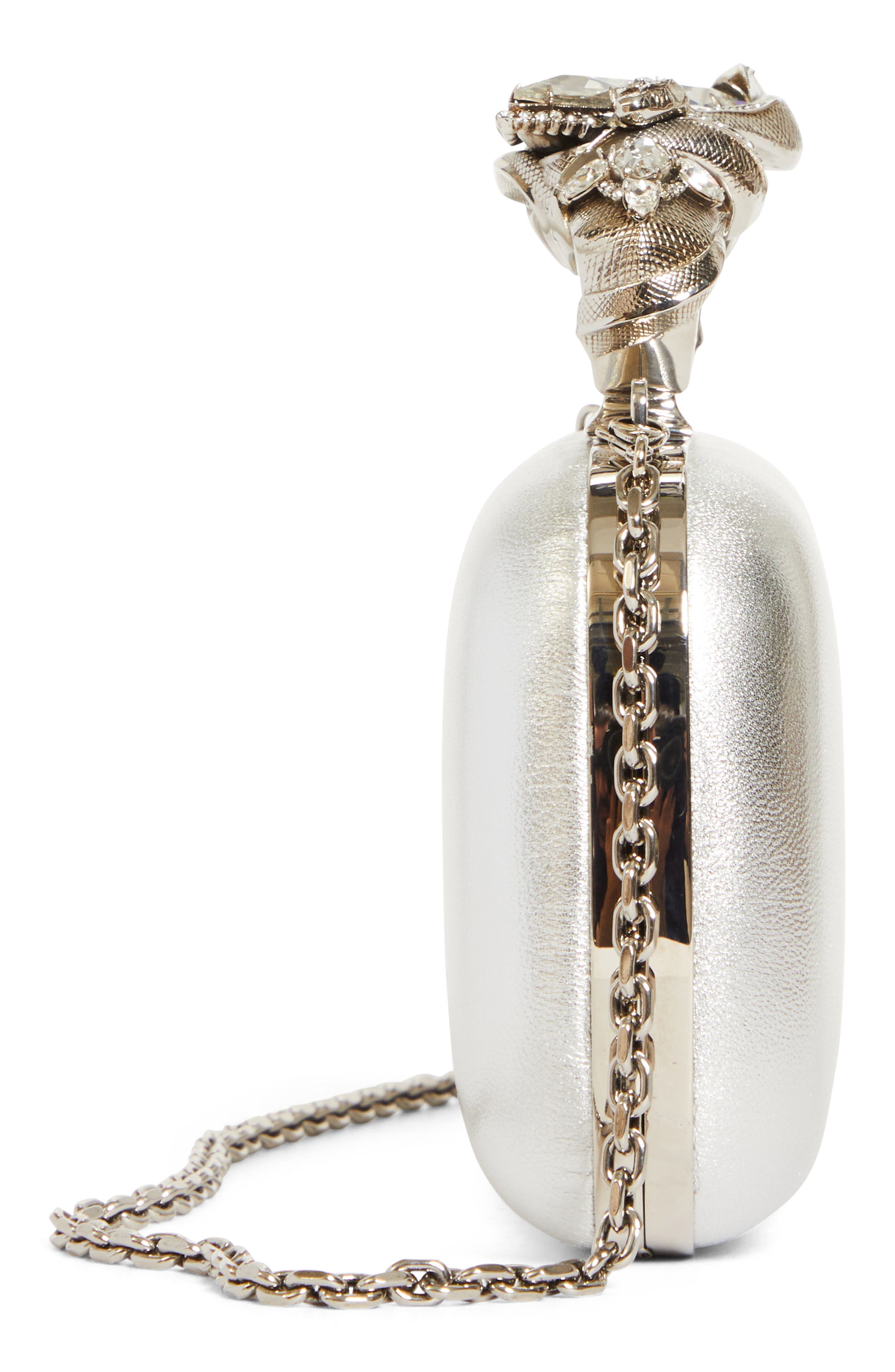 McQueen Metallic Leather Four-Ring Box Clutch, Alternate, color, 