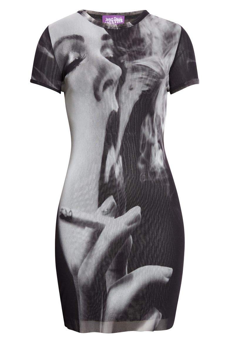 Smoking Printed Mesh Minidress, Main, color, BLACK/ GREY/ WHITE