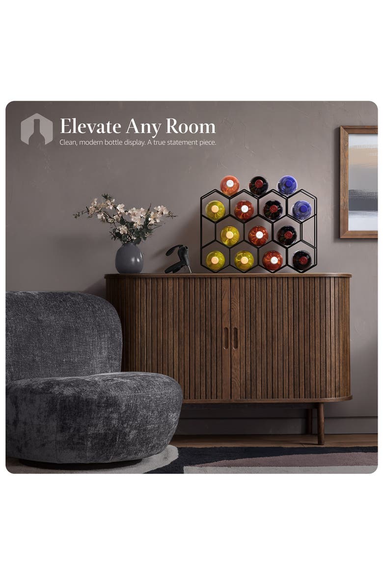 Honeycomb 14-Bottle Stackable Wine Rack, Alternate, color, BLACK