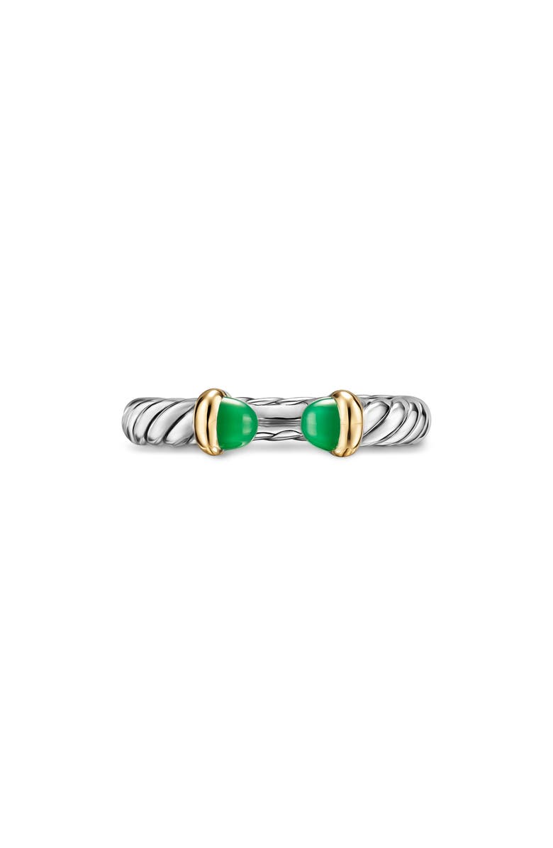 David Yurman Petite Cable Open Ring in Sterling Silver with 14K Yellow Gold, 3.4mm, Main, color, Green Onyx