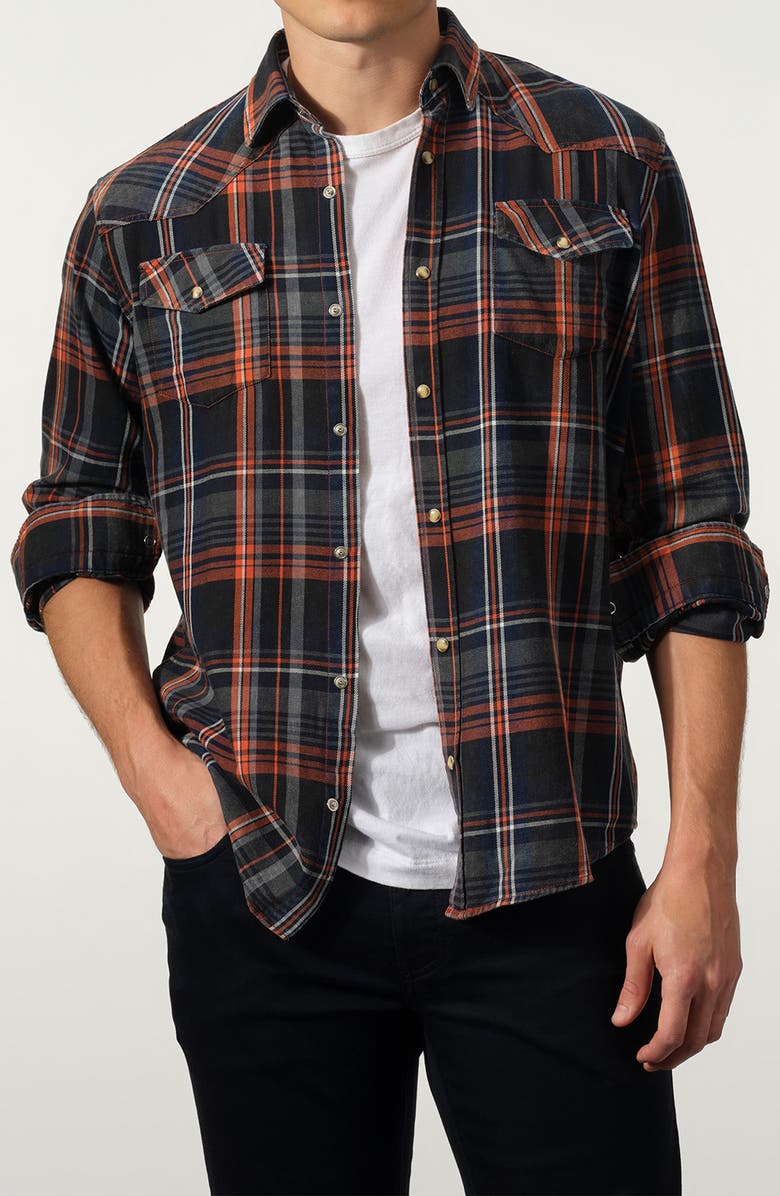 STUDIO GARNET LOS ANGELES Plaid Denim Shirt, Main, color, Rust