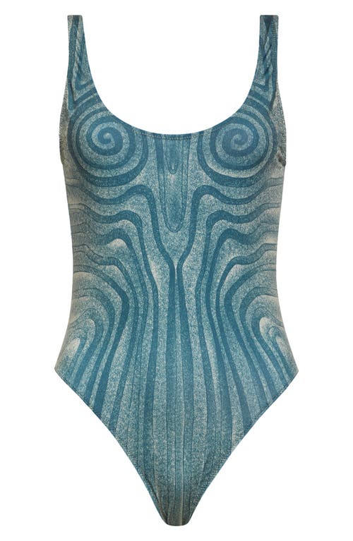 Jean Paul Gaultier Spiral Swimsuit In Ecru/aqua