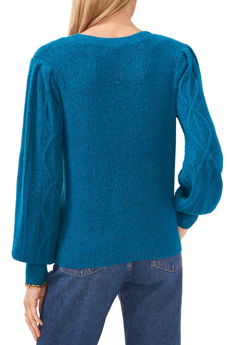 Variegated Cables Crew Sweater, Alternate, color, TEAL
