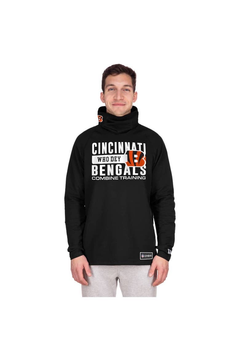 Men's New Era Black Cincinnati Bengals Functional Fandom Balaclava Helmet Stripe Tri-Blend Hoodie, Alternate, color, Black