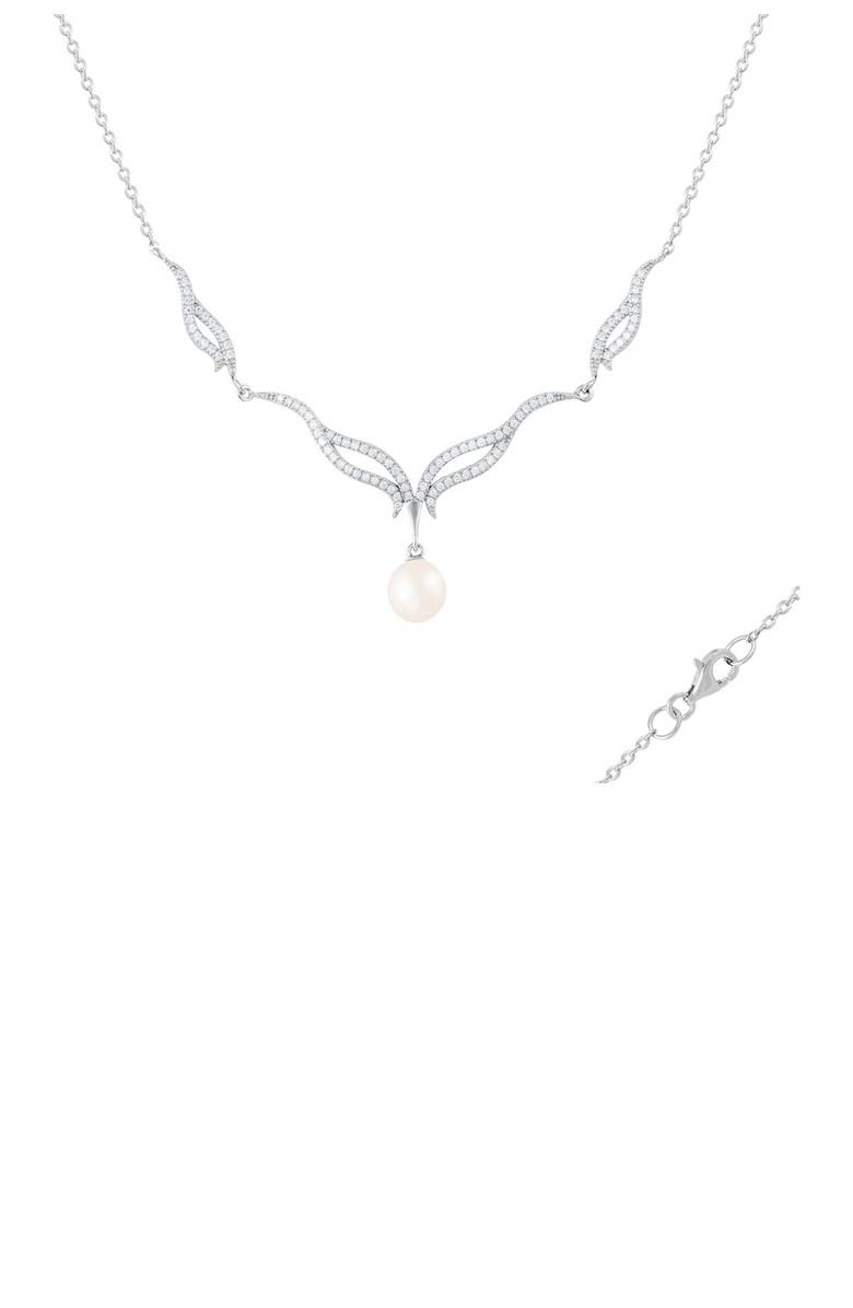 SPLENDID PEARLS 8-9mm Freshwater Pearl Fancy CZ Pendant Necklace, Main, color, 