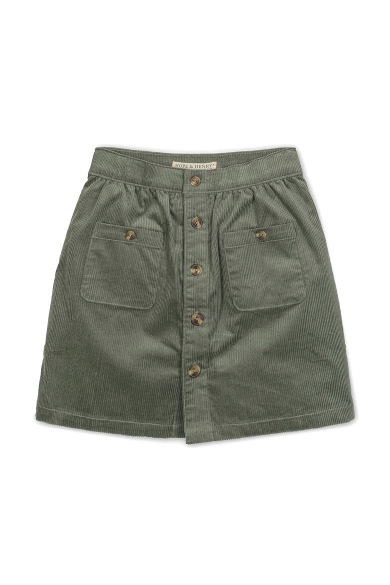 Kids' Organic Corduroy Button Front Skirt, Main, color, Sage