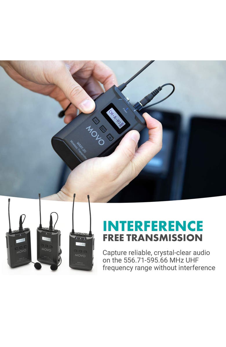 MOVO WMX-20-DUO 48-Channel UHF Wireless Lavalier Microphone System Compatible with DSLR Cameras, Alternate, color, Black