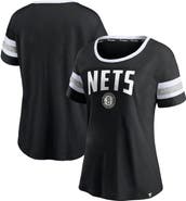 FANATICS Women's Fanatics Branded Black/Heathered Gray Brooklyn Nets Block Party Striped Sleeve T-Shirt