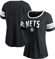 FANATICS Women's Fanatics Branded Black/Heathered Gray Brooklyn Nets Block Party Striped Sleeve T-Shirt