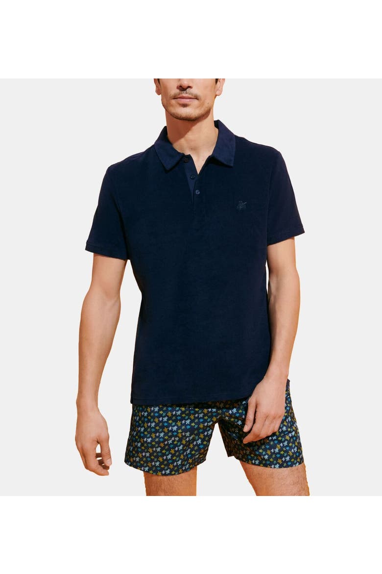 Men's Solid Terry Polo, Alternate, color, BLEU MARINE