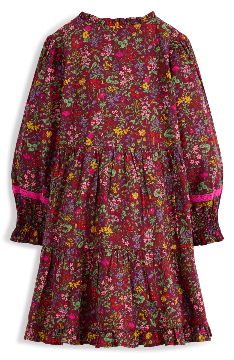 Mini Boden Kids' Floral Print Lace Trim Dress, Alternate, color, Chestnut Flower Meadow