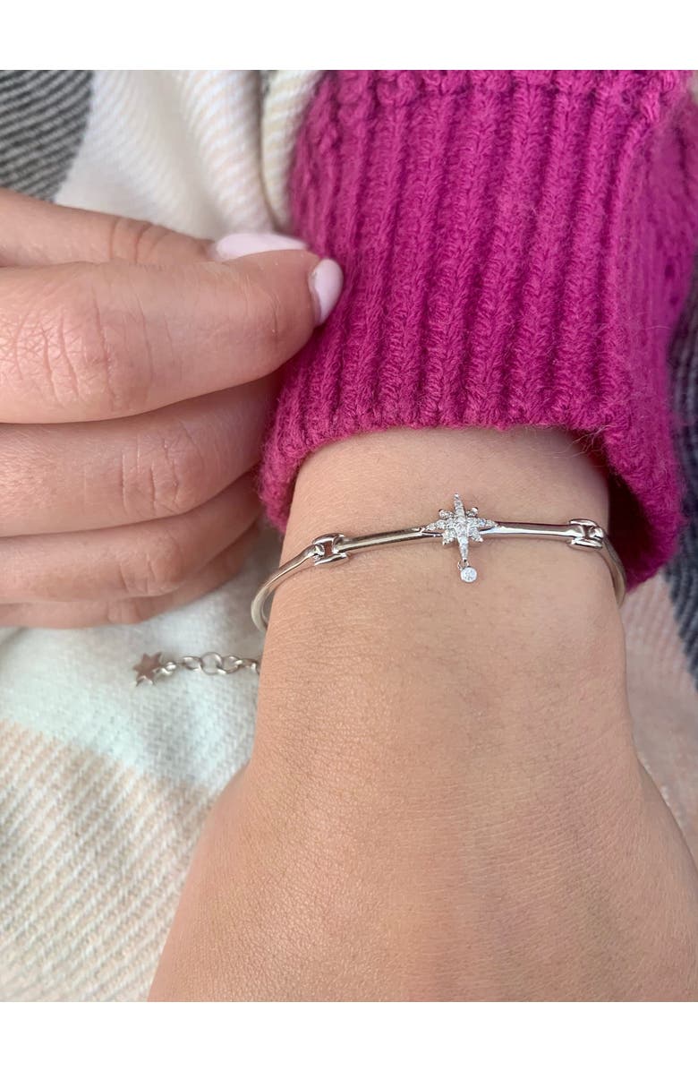 LuvMyJewelry Supernova Bezel Sterling Silver Diamond Drop Bangle, Alternate, color, 