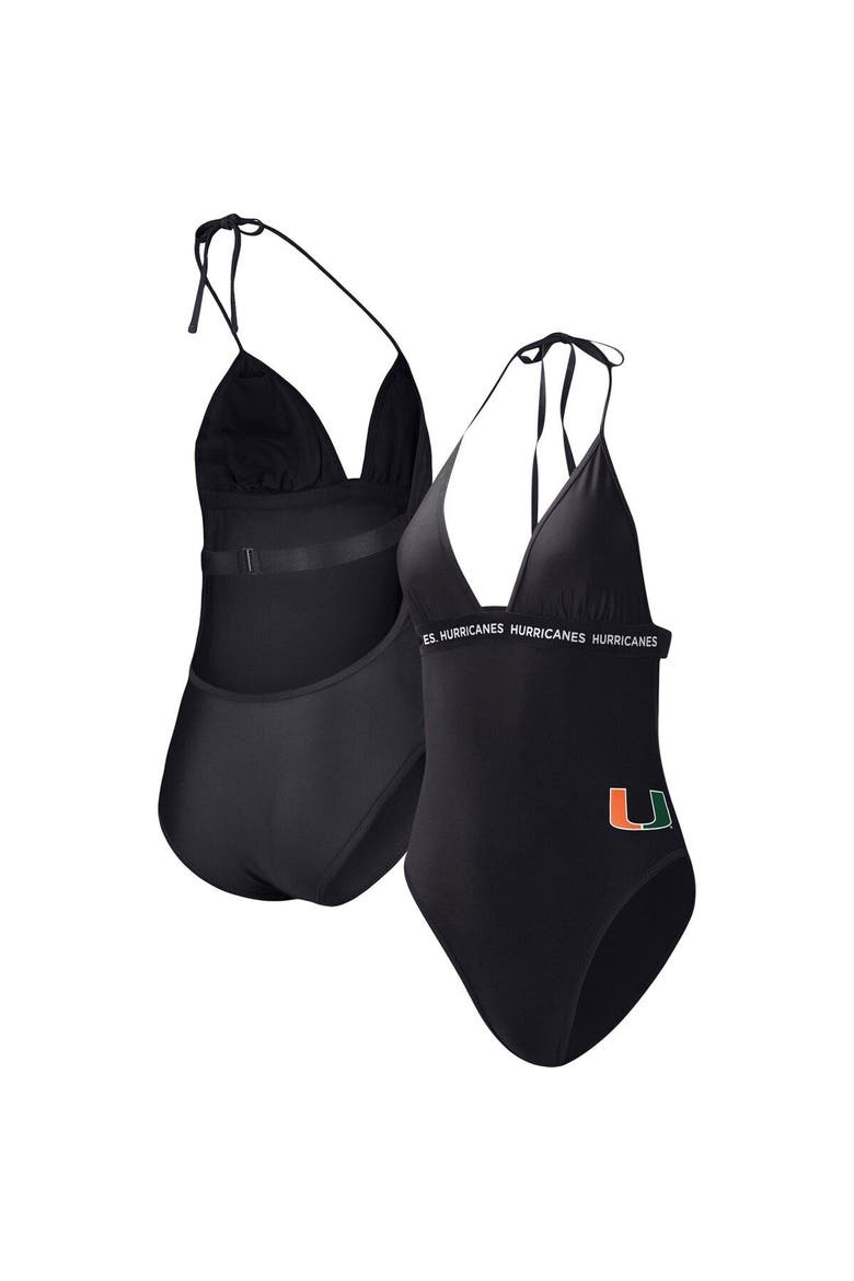 Women's G-III 4Her by Carl Banks Black Miami Hurricanes Full Count One-Piece Swimsuit, Main, color, Black