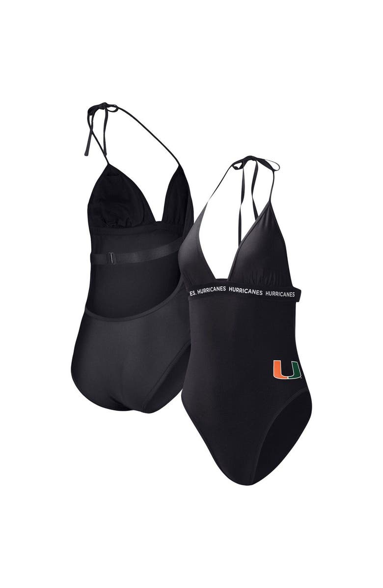 G-III 4HER BY CARL BANKS Women's G-III 4Her by Carl Banks Black Miami Hurricanes Full Count One-Piece Swimsuit, Main, color, Black