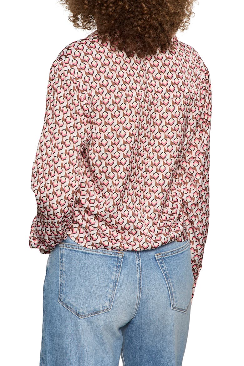Lover Print Tie Hem Crop Sateen Shirt, Alternate, color, PETAL GRID