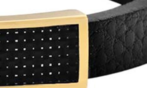 Geoffrey Beene Carbon Fiber & Stainless Steel Bar Leather Bracelet