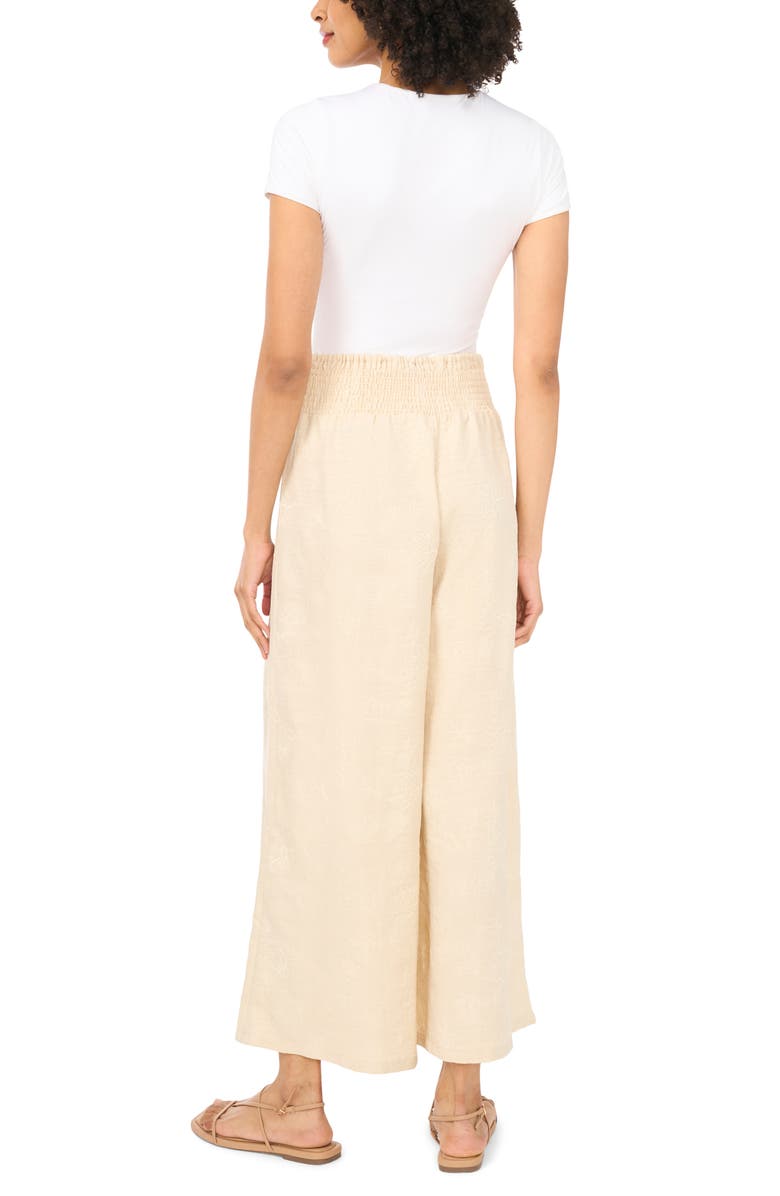 Vince Camuto Smocked Waist Crop Wide Leg Pants, Alternate, color, Sand Drift
