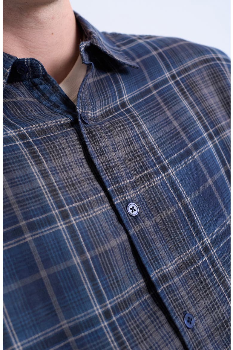 Check Cotton Button-Up Shirt, Alternate, color, NAVY