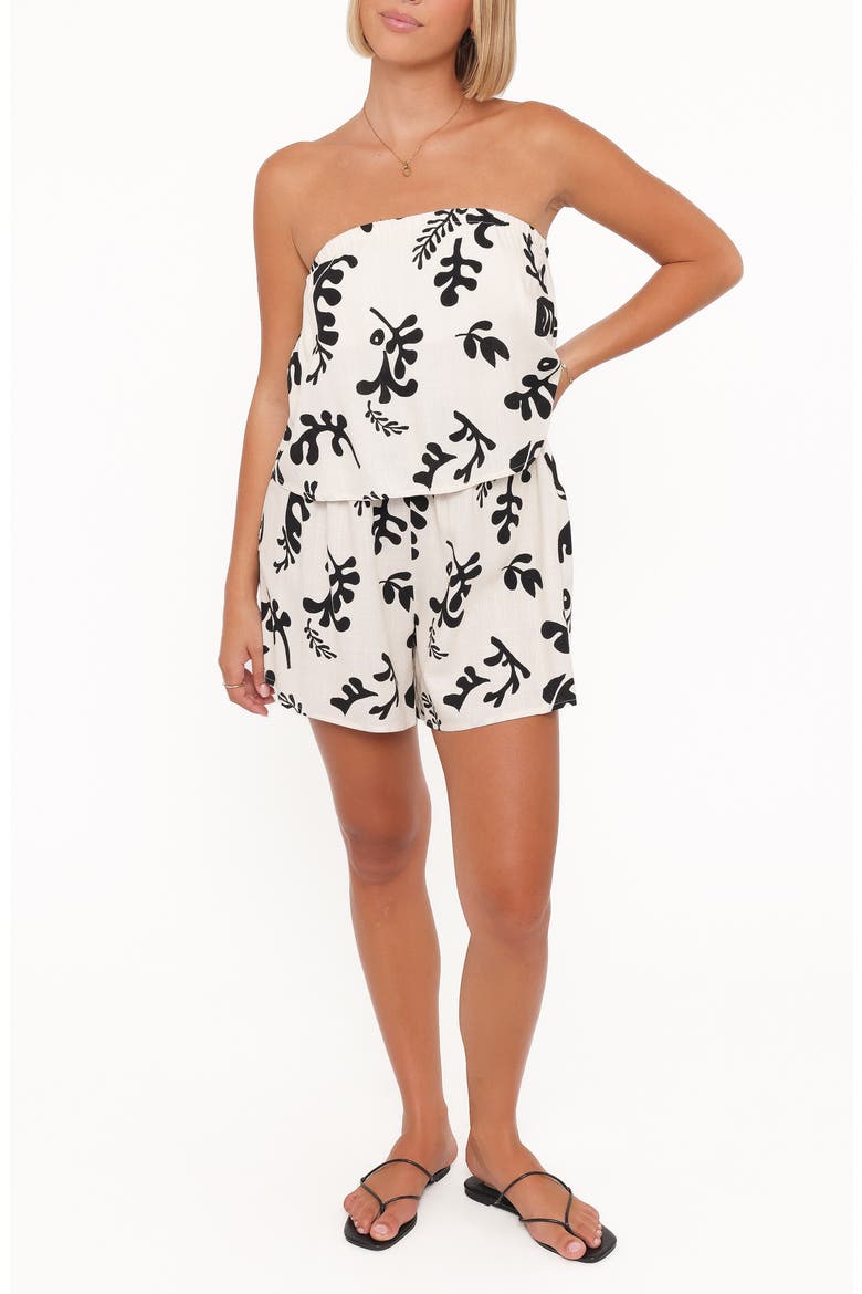 Ravenna Print Strapless Romper, Main, color, CREAM BLACK FLORAL
