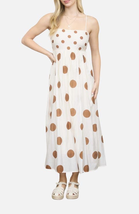 Polka Dot Mixed Media Midi Dress