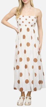 Blu Pepper Polka Dot Mixed Media Midi Dress